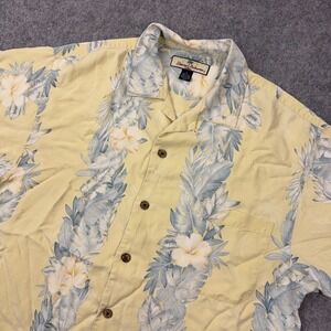 Tommy Bahama Shirt Mens Small Yellow‎ Floral Tropical Aloha 100% Silk Hawaiian